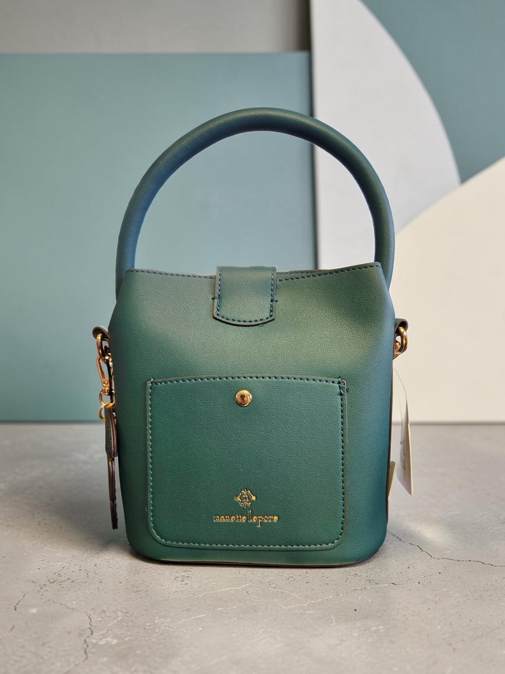 NEW Nanette Lepore Isabela Mediterranean Convertible Bucket Bag Purse Green NWT - Picture 2 of 10